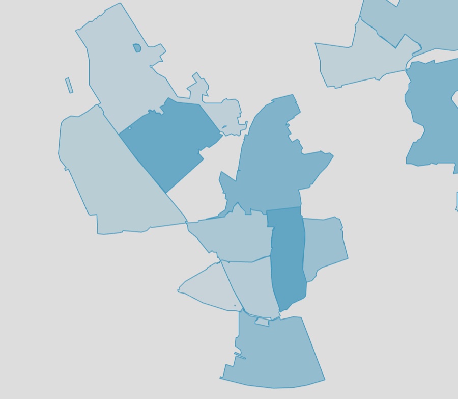 Postcodegebieden weergave in Ovatic — grotere geografische gebieden per 4-cijferige postcode